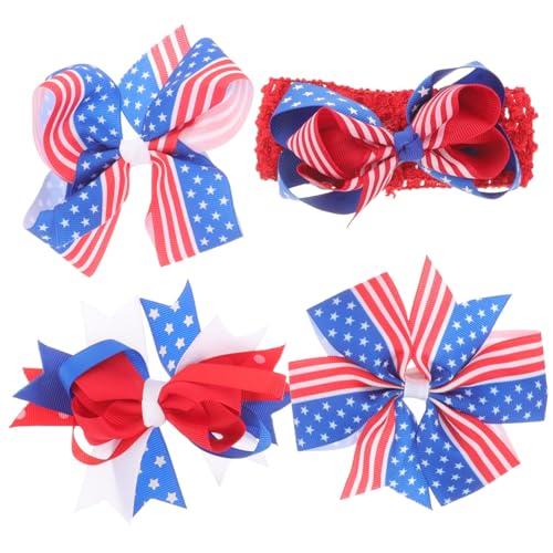HONMEET 4 Stück Teiliges Haarspangen mit Schleifen Design Independence Day Haarschmuck Weiche Stoff Haarclips Geeignet für Mädchen Komfortabel und Bruchsicher für Festtage und Alltag von HONMEET