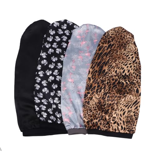 HONMEET Schlafmütze Für Damen 4 Stück Hochelastische Satinkappe Haarmütze Weiche Nachtschlafmütze Für Lockiges Haar von HONMEET