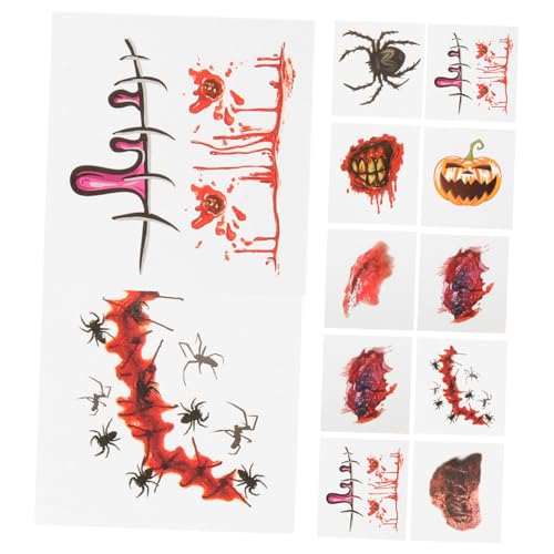 HONMEET 40 Stück Halloween Gesichtstätowierungen Narben Aufkleber Körper Narben Sticker Party Wundtätowierungen von HONMEET