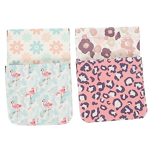 HONMEET 4stücke Kleine Tragbare Kosmetiktasche Aus Pu-Leder Mit Süßem Design Flamingo Blumen Leopard Mini Make-up Organizer Für Reisen Schule Und Alltag von HONMEET