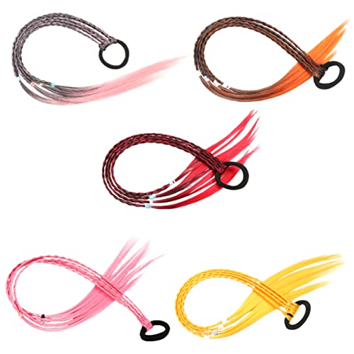 HONMEET 5stücke Junge Mädchen Haargummi Perücke Mit Farbverlauf Geflochtene Zöpfe Farbenfrohes Haaraccessoire Für Mädchen Für Partys Und Feste von HONMEET