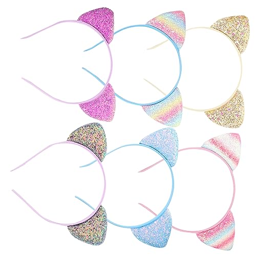 HONMEET 6stücke Teiliges Katzenohren Haarreif Für Mädchen Glitzernde Süße Haarschmuck-stirnbänder Bunten Farben Für Partys Und Cosplay Leicht Und Bequem Zu Tragen von HONMEET