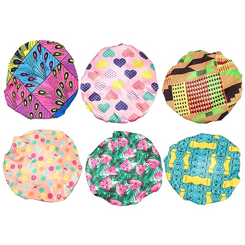 HONMEET 6stücke Duschhaube Für Mädchen Verstellbar Und Doppellagig Bunten Designs Herz Wassermelone Sonnenblume Pfau Geometrisch Noten Für Bad Und Gesichtswäsche von HONMEET