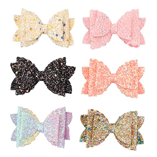 HONMEET 6stücke Haarnadeln Kinderhaarspangen Haarklammern Haarschmuck Set Pailletten Glitter Bogen Handgemachte Für Kleinkinder Und Mädchen von HONMEET