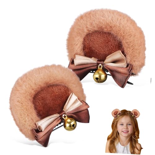 HONMEET Bär Ohren Haarspangen für Damen mit Schleife Niedliche Haarklammern im Lolita Cosplay Stil Weiche Kopfbedeckung für Partys Hochzeit und Geburtstagsfeiern in Warmem Braun von HONMEET