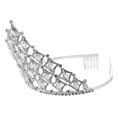 HONMEET Braut Tiara Krone mit Strass und Kamm Prinzessin Diadem für Hochzeit Abschlussball Schönheitswettbewerb und Theateraufführung Transparenter Weiß silber Kopfschmuck von HONMEET