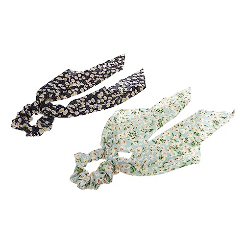 HONMEET 2stücke Bedruckter Haargummi-schal Chiffon-haarringe Langes Haarseil Haargummis Für Frauen Damen von HONMEET