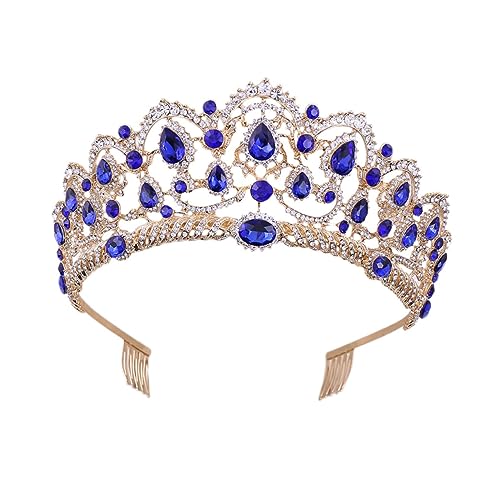 HONMEET 1stück Barock Hochzeit Krone Mit Strass Goldene Und Blaue Headdresses Für Braut Elegant Und Sicher Mit Kämmen Für Hochzeiten Partys Und Besondere Anlässe HONMEET 1stück Barock Hochzeit Krone Mit Strass Goldene Und Blaue Headdresses Für Braut Elegant Und Sicher Mit Kämmen Für Hochzeiten Partys Und Besondere Anlässe von HONMEET
