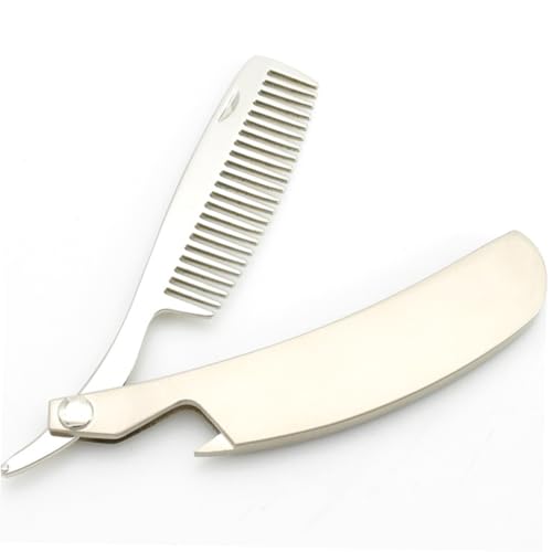 HONMEET Faltbarer Bartkamm aus Robustem Zinklegierung für Männer Antistatischer Hautfreundlicher Stylingkamm mit Glatten Zähnen Bequemes Massageerlebnis Tragbar für Bart Haarpflege von HONMEET