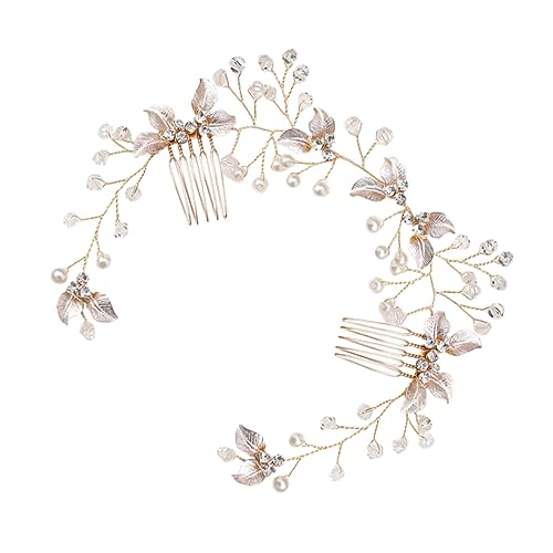 HONMEET Goldfarbener Haarkamm mit Perlen und Floralen Details Braut Haaraccessoire für Hochzeit Party und Besondere Anlässe Seitlicher Steckkamm aus Hochwertiger Modischer Brautschmuck von HONMEET
