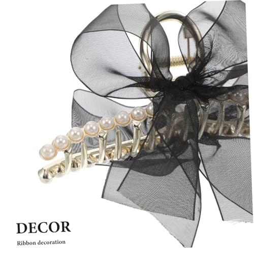 HONMEET Großer Haarklammer mit Schleifenband und Perlenbesatz Extra Haarkralle für Dickes Haar Fester Griff Dekorative Haarklammer für Frauen und Mädchen Stilvolles Styling zubehör von HONMEET