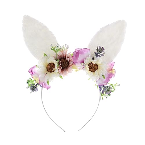 HONMEET Haarreif Katzenohren mit Realistischer Blumenverzierung Komfortabler Kopfschmuck für Ostern Party Leicht und Hautfreundlich Geeignet für Erwachsene von HONMEET