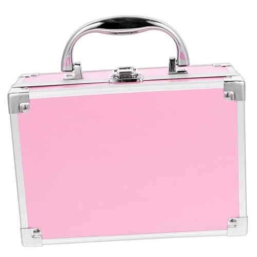 HONMEET Kleiner Aluminium Kosmetikkoffer Tragbarer Schminkkoffer Organizer mit Stauraum für Make Up und Nagelzubehör Robuster Beautycase für Unterwegs Handlicher Tragekoffer in Rosa von HONMEET