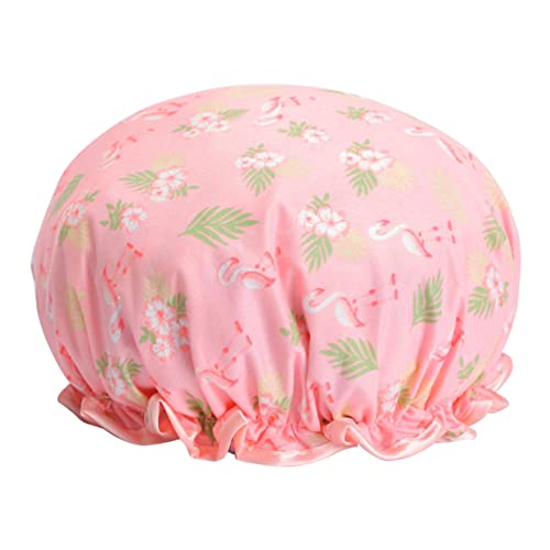 HONMEET Printed Bath Headdress Wasserdichte Duschhaube Für Damen Doppellagig Und Wiederverwendbar Schützt Das Haar Beim Duschen Kochen Spa Mit Trendigem Flamingo-design von HONMEET
