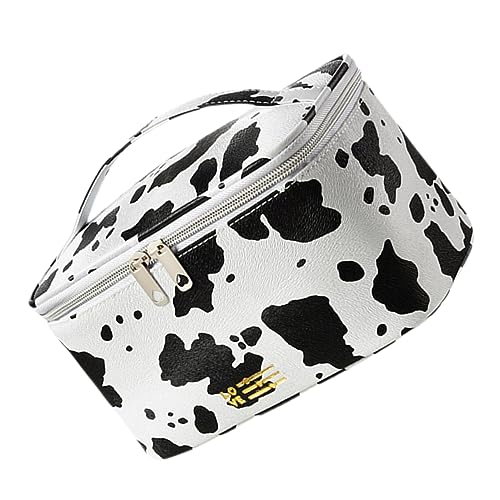 HONMEET Kuhmuster Kosmetiktasche Mit Griff Für Reisen Make-up Und Toilettenartikel Tragbar Mit Reißverschluss Organizer Für Kleine Gegenstände von HONMEET