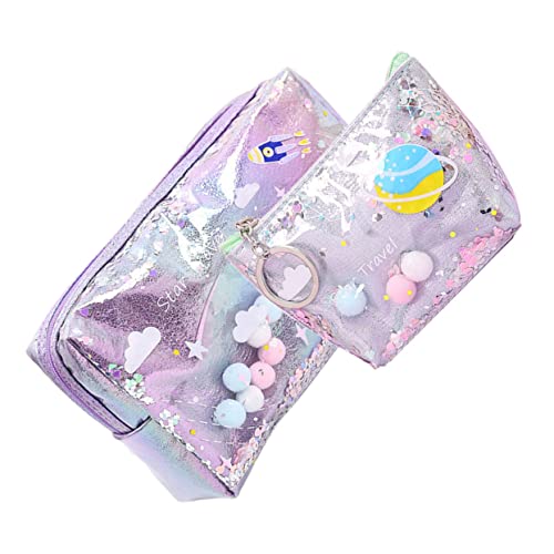HONMEET 2stücke Teiliges Set Wasserdichter Make-up Taschen Mit Quicksand-Design Tragbare Kosmetiktasche Und Münztasche Für Reisen Große Und Kleine Für Damen Und Mädchen von HONMEET