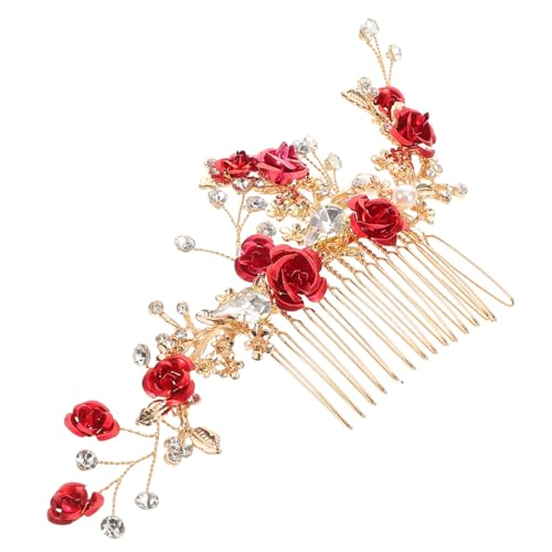 HONMEET Roter Haarkamm mit Blume Braut Haarschmuck Strass Perlen Vintage Haarkamm Elegant Steckkamm für Hochzeiten Partys Brautschmuck Langlebig Sicherer von HONMEET