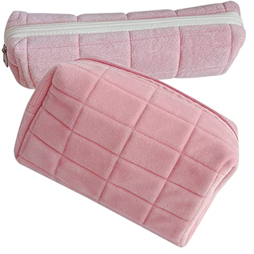 HONMEET 2stücke Kosmetiktasche Plüsch Eleganter Make-up Aufbewahrungsbeutel Für Lippenstift Und Reise Vielseitige Zipper Pouch Für Damen Und Mädchen von HONMEET