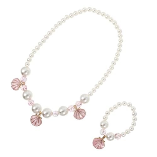 HONMEET Schmuckset Perlenimitat Armband und Halskette für Mädchen Leicht Anzulegen Geruchsfrei Rosa Muschel design Geeignet für Kleinkinder und Mädchen Modisches Bastelset von HONMEET