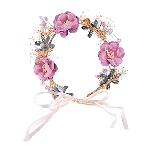 HONMEET Blumenhaarband Rosa Handarbeit Blumengirlande Stirnband Hochzeit Strand Haar Zubehör Floral Brautschmuck Party Requisiten von HONMEET