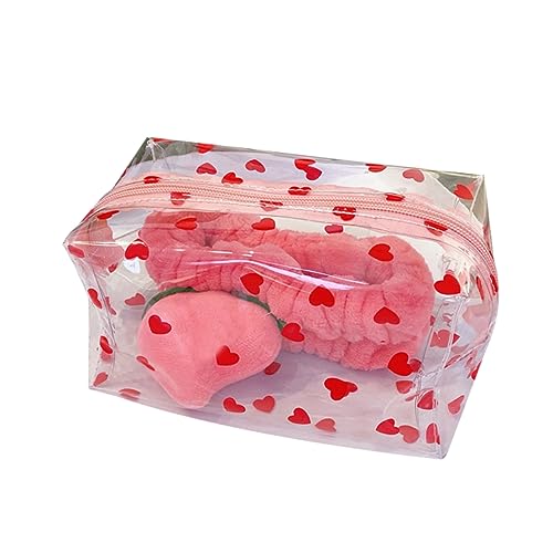 HONMEET Pu Leder Transparent Wasserdichter Kosmetikbeutel Für Frauen Und Mädchen Multifunktionale Make-up Tasche Tragbarer Kulturbeutel Für Reisen Schule Und Freizeit Liebe Herz von HONMEET