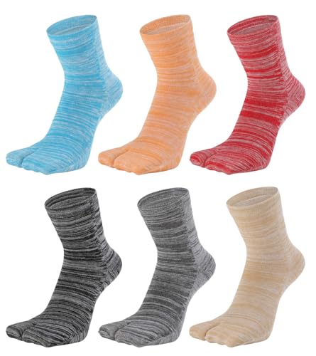 HONOW Damen Tabi Split Toe Flip Flop Socken Big Two Toe Baumwolle Bunte Crew No Show Low Cut Athletic 6 Stück, Crew-Socken a, Small von HONOW