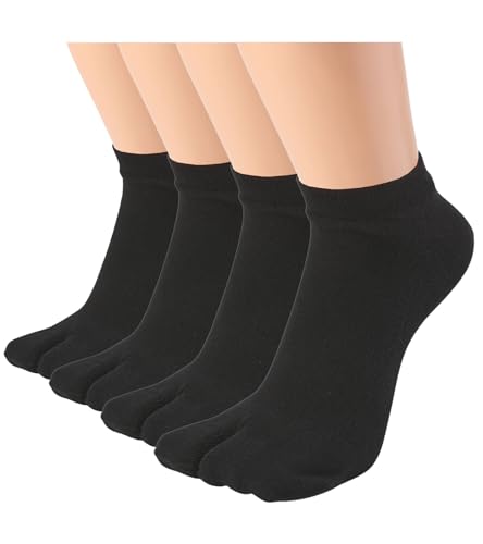 HONOW Tabi Socken Split Toe Flip Flop Socken High Crew für Damen und Herren Baumwolle 4er Pack, schwarz L, Medium von HONOW