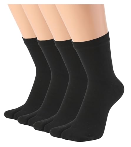 HONOW Tabi Socken Split Toe Flip Flop Socken High Crew für Damen und Herren Baumwolle 4er Pack, schwarz c, Medium von HONOW