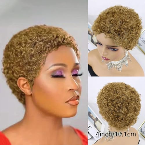 Kurze Afro Perücke aus verworrenen, lockigem Echthaar für Frauen, 4 Zoll lange Pixie-Perücke mit kurzen Locken, natürlich aussehende leimlose,for den täglichen Gebrauch auf Partys und Cosplay.(Gold) Kurze Afro Perücke aus verworrenen, lockigem Echthaar für Frauen, 4 Zoll lange Pixie-Perücke mit kurzen Locken, natürlich aussehende leimlose,for den täglichen Gebrauch auf Partys und Cosplay.(Gold) von HONRUIDA