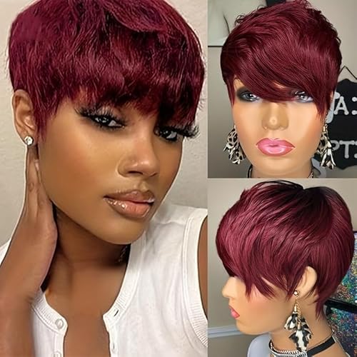 Kurze Pixie Schnitt Perücke für schwarze Frauen, 6 Zoll kurze Locken, Pixie-Schnitt-Perücke Echthaar, Vollmaschinenperücke, hitzebeständige Perücke, for den täglichen Party-Cosplay-Gebrauch.(Wine red) Kurze Pixie Schnitt Perücke für schwarze Frauen, 6 Zoll kurze Locken, Pixie-Schnitt-Perücke Echthaar, Vollmaschinenperücke, hitzebeständige Perücke, for den täglichen Party-Cosplay-Gebrauch.(Wine red) von HONRUIDA