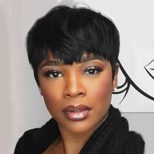 Kurze Pixie Schnitt Perücke für schwarze Frauen, 6 Zoll kurze Locken, Pixie-Schnitt-Perücke Echthaar, Vollmaschinenperücke, hitzebeständige Perücke, for den täglichen Party-Cosplay-Gebrauch.(Black) Kurze Pixie Schnitt Perücke für schwarze Frauen, 6 Zoll kurze Locken, Pixie-Schnitt-Perücke Echthaar, Vollmaschinenperücke, hitzebeständige Perücke, for den täglichen Party-Cosplay-Gebrauch.(Black) von HONRUIDA