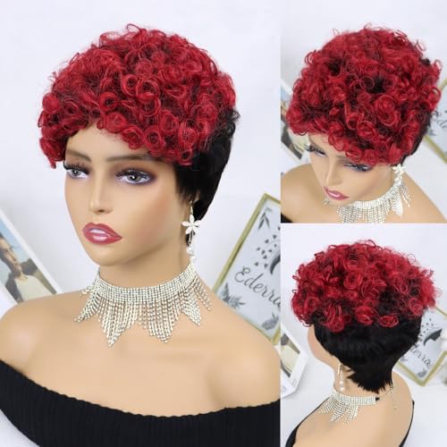 Kurze lockige Pixie-Perücke, 6 Zoll Wolllocken, voll maschinell hergestellte Echthaar-Perücke, Pixie-Schnitt-Perücke, hitzebeständige Perücke, for Frauen tägliche Party Cosplay-Nutzung.(Wine red) Kurze lockige Pixie-Perücke, 6 Zoll Wolllocken, voll maschinell hergestellte Echthaar-Perücke, Pixie-Schnitt-Perücke, hitzebeständige Perücke, for Frauen tägliche Party Cosplay-Nutzung.(Wine red) von HONRUIDA