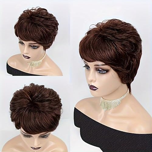 Lockige Pixie-Schnitt-Perücken für schwarze Frauen, 6 Zoll kurze, lockige Pixie-Perücke, hitzebeständige Echthaar-Perücke, tägliche Party-Cosplay-Verwendung.(Light brown) von HONRUIDA
