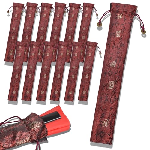 Faltbare Handfächertaschen, 33 cm lang, Rot, 12 Stück Faltbare Handfächertaschen, 33 cm lang, Rot, 12 Stück von HONSHEN