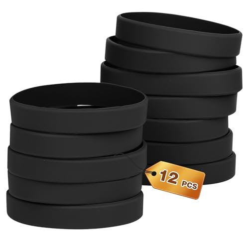 HONTIUS 12 Stück Silikon Armbänder Silikonarmbänder, 8'' Silikonarmband 20.2cm Silicone Wristband Leer Gummiarmbänder für Schule Team Party Männer Schwarz von HONTIUS