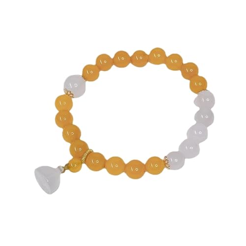 Damen Schmuck Retro Style Armband gelben Achat Einfache Lotus-Samen Exquisite Paar weiße Jade Schnur von HOOBN
