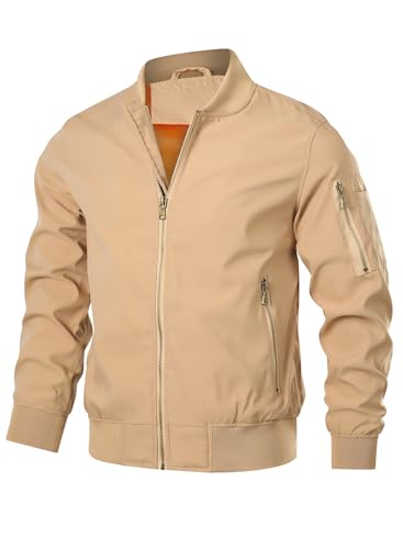 HOOD CREW Herren Bomberjacke Leichte Dünne Lässige Jacke Windbreaker Übergangsjacke mit Reißverschlusstaschen Khaki XXL HOOD CREW Herren Bomberjacke Leichte Dünne Lässige Jacke Windbreaker Übergangsjacke mit Reißverschlusstaschen Khaki XXL von HOOD CREW