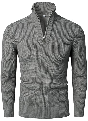 HOOD CREW Herren Strickpullover Mit Reißverschluss Stehkragen Langarm Sweaters Basic Männer Pullover Grau M von HOOD CREW