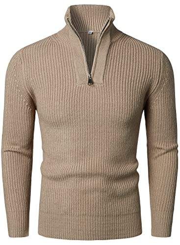 HOOD CREW Herren Strickpullover Mit Reißverschluss Stehkragen Langarm Sweaters Basic Männer Pullover Kamel M von HOOD CREW