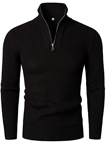 HOOD CREW Herren Strickpullover Mit Reißverschluss Stehkragen Langarm Sweaters Basic Männer Pullover Schwarz XXL von HOOD CREW