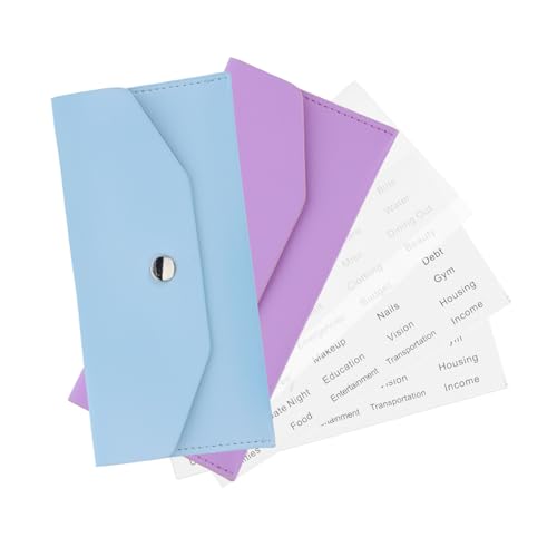 HOODANCOS 2 Sätze PU Cash Envelope Wallet für Damen Teilig mit PVC Kartenfächern und Stickern Wasserabweisend Reißfest Handlich Sicherer Knopfverschluss für Budgetverwaltung und Unterwegs von HOODANCOS