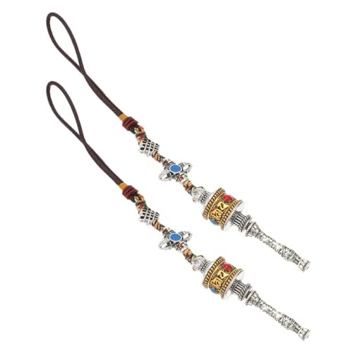 HOODANCOS 2 Stück Gebetsrad Anhänger aus Tibetischem Stil mit Pendant als Glücksbringer für Auto Büro und Zuhause Feng Shui Amulett und Schlüsselanhänger für Männer und Frauen von HOODANCOS