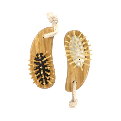HOODANCOS 2 Stück Teiliges Holz kopfhautmassage kamm Luftpolster Ergonomisch Geformt Fördert Durchblutung und Haarwachstum Praktische Mini Angenehmer Griff Schwarz und Weiß für Damen von HOODANCOS
