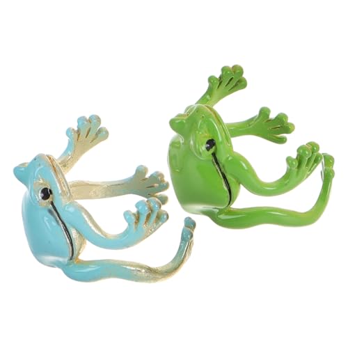 HOODANCOS 2 Stück Verstellbare Froschringe für Frauen Lustige Ebene Ringe Handgefertigter Süßer Froschring Einzigartiger Schmuck für Mädchen und Damen von HOODANCOS
