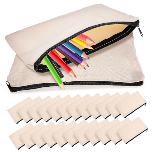 HOODANCOS 25 Stücke Reißverschluss Federmäppchen Canvas für Kinder Kosmetiktasche Reise Organizer Mehrzweck Aufbewahrungstasche für Schule und Freizeit von HOODANCOS