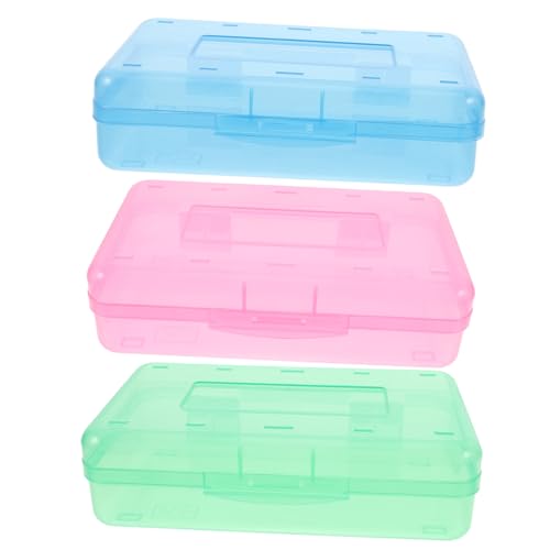 HOODANCOS 3 Stück Große Kunststoff Stiftebox Teilig Transparent Stapelbar mit Flip Deckel Langlebige PP Aufbewahrungsbox für Büro Schule und Zuhause Vielseitiger Organizer für Schreibwaren von HOODANCOS