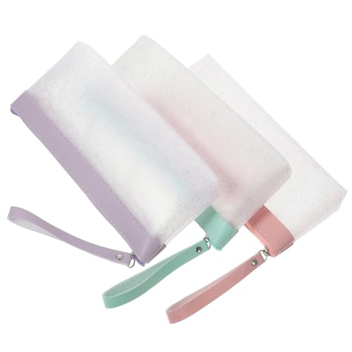 HOODANCOS 3 Stück Großer Transparenter Bleistift Organizer Kratzer Stiftetui für Schule Büro und Kosmetik Feder Mäppchen Lila und Grün von HOODANCOS