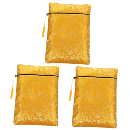 HOODANCOS 3stücke Reißverschluss Aufbewahrungstasche Für Reisen Praktischer Stiftbeutel Für Notizbücher Bleistifte Für Schule Und Zuhause Gelbes Drachenmuster Robust Und Langlebig von HOODANCOS