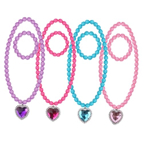 HOODANCOS 4 Sätze Kinderschmuck Mädchen Schmuckset mit Bunten Halsketten und Armbändern Langlebig und Dekorativ für Partys Kostüm und Alltag Kreative Designs für Kleine Mädchen von HOODANCOS