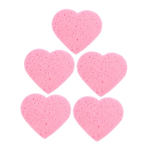 HOODANCOS 5 Stück Herzförmige Gesichtsschwämme: Weiche Make-up-entferner-pads, Wiederverwendbar Und Sanft Zur Haut, Für Die Gesichtsreinigung Und Das Peeling, Rosa von HOODANCOS